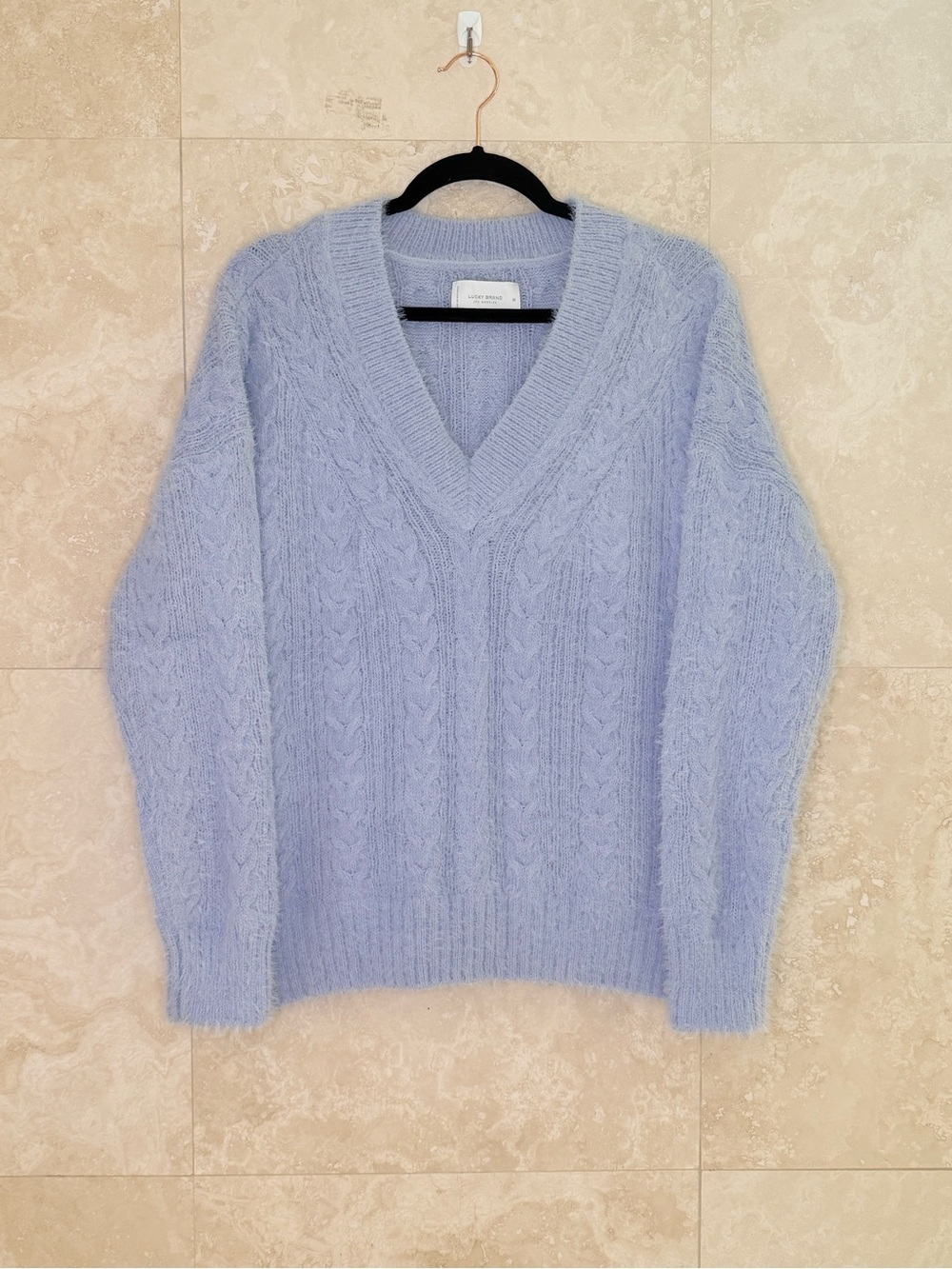 Lucky Brand Light Purple Cable Knit Fuzzy V-Neck Sweater Size M EUC